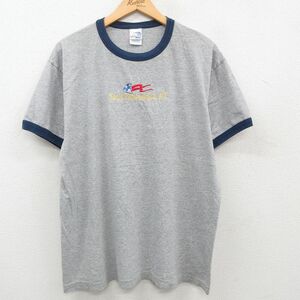 XL/古着 半袖 ビンテージ Tシャツ メンズ 00s ノーストナワンダ ニューヨーク 刺繍 クルーネック グレー 霜降り リンガー 23may19 中古