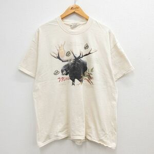 XL/古着 リー Lee 半袖 ビンテージ Tシャツ メンズ 00s アメリカヘラジカ moose 大きいサイズ クルーネック 生成り 23may24 中古