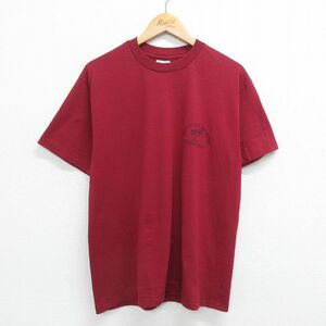 L/古着 ヘインズ 半袖 ビンテージ Tシャツ メンズ 90s デイトナビーチ ヤシの木 クルーネック エンジ 23jun19 中古