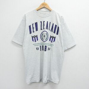 XL/古着 半袖 ビンテージ Tシャツ メンズ 90s ラグビー ニュージーランド ロング丈 コットン クルーネック 薄グレー 霜降り 23may02 中