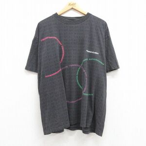 XL/古着 半袖 ビンテージ Tシャツ メンズ 90s パーキンエルマー 総柄 大きいサイズ コットン クルーネック 黒 ブラック spe 23jun17 中