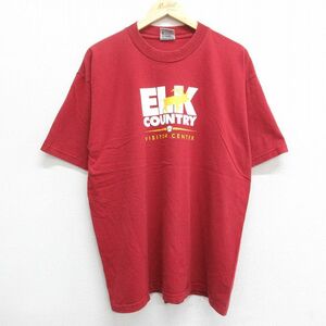 XL/古着 半袖 ビンテージ Tシャツ メンズ 00s ELK COUNTRY シカ 大きいサイズ コットン クルーネック エンジ 23jun17 中古