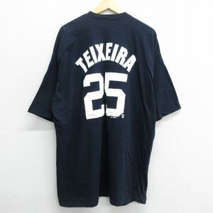 XL/古着 半袖 ビンテージ Tシャツ メンズ 00s MLB ニューヨークヤンキース マークテシェイラ 25 ロング丈 大きいサイズ コットン クル