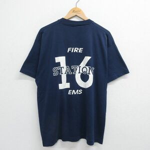 XL/古着 半袖 ビンテージ Tシャツ メンズ 90s 消防署 16 クルーネック 紺 ネイビー 23jun17 中古
