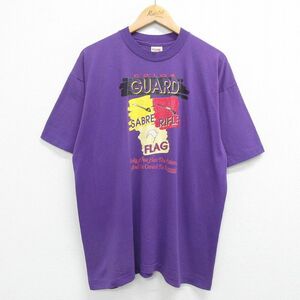 XL/古着 半袖 ビンテージ Tシャツ メンズ 90s GUARD サーベル ライフル フラッグ クルーネック 紫 パープル 23jun17 中古