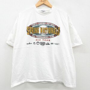 XL/古着 半袖 ビンテージ Tシャツ メンズ 90s SPRING NATIONALS ソフトボール 企業広告 大きいサイズ クルーネック 白 ホワイト 23jun2