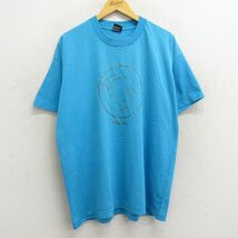 L/古着 半袖 ビンテージ Tシャツ メンズ 90s 月 大きいサイズ クルーネック 水色 23jun23 中古_画像1