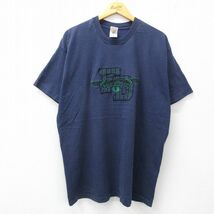 XL/古着 半袖 ビンテージ Tシャツ メンズ 00s FIELD OF DREAMS 刺繍 大きいサイズ コットン クルーネック 紺 ネイビー 23jun24 中古_画像1