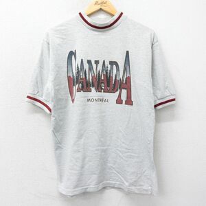 M/古着 半袖 ビンテージ Tシャツ メンズ 90s カナダ コットン モックネック ハイネック グレー他 霜降り 23jun16 中古