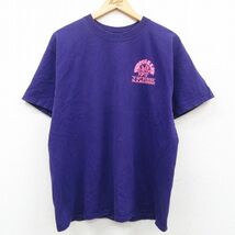 L/古着 半袖 ビンテージ Tシャツ メンズ 00s 魚 ヤシの木 FUDPUCKERS コットン クルーネック 紫 パープル 23jun24 中古_画像2