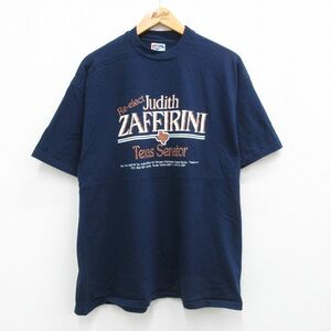 XL/古着 ヘインズ 半袖 ビンテージ Tシャツ メンズ 90s ジュディスザフィリーニ テキサス コットン クルーネック 紺 ネイビー 23jul01