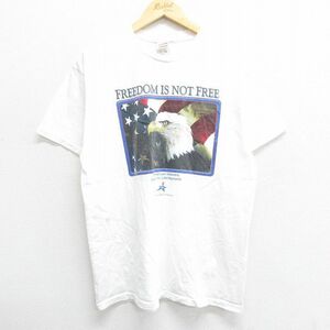 L/古着 半袖 ビンテージ Tシャツ メンズ 00s FREEDOM ワシ 星条旗 コットン クルーネック 白 ホワイト 23jun29 中古