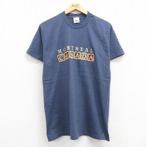 L/古着 半袖 ビンテージ Tシャツ メンズ 00s モントリオール 刺繍 コットン クルーネック 紺 ネイビー 23jul07 中古