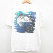 XL/古着 半袖 ビンテージ Tシャツ メンズ 00s 魚 胸ポケット付き コットン クルーネック 白 ホワイト 23jul27 中古_画像1
