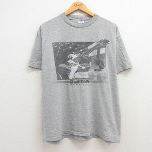 XL/古着 半袖 ビンテージ Tシャツ メンズ 00s ギター クルーネック グレー 霜降り 23jul14 中古