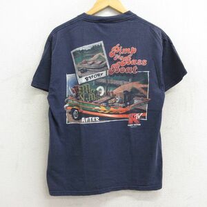 M/古着 半袖 ビンテージ Tシャツ メンズ 00s ボート REDNECK コットン クルーネック 紺 ネイビー 23jul07 中古