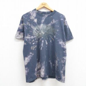 L/古着 コロンビア 半袖 ビンテージ Tシャツ メンズ 00s ビッグロゴ コットン クルーネック 紺他 ネイビー ブリーチ加工 23jul19 中古