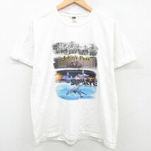 L/古着 半袖 ビンテージ Tシャツ メンズ 00s イルカ ヤシの木 サーフスタイル コットン クルーネック 白 ホワイト 23jul24 中古_画像1