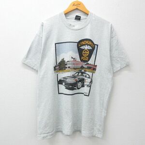 XL/古着 半袖 ビンテージ Tシャツ メンズ 90s POLICE パトカー クルーネック 薄グレー 霜降り 23jul20 中古