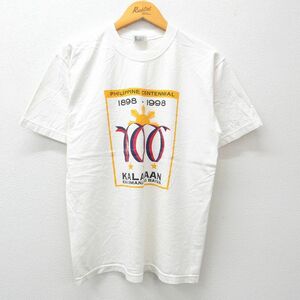 M/古着 半袖 ビンテージ Tシャツ メンズ 90s フィリピン カラヤアン コットン クルーネック 白 ホワイト 23jul31 中古