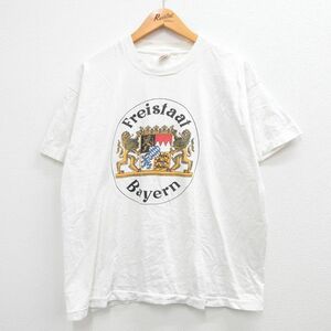 XL/古着 半袖 ビンテージ Tシャツ メンズ 90s バイエルン ライオン コットン クルーネック 白 ホワイト 23aug03 中古