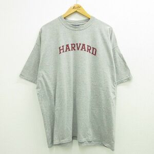 XL/古着 半袖 ビンテージ Tシャツ メンズ 00s ハーバード 大きいサイズ クルーネック グレー 霜降り 23jul21 中古