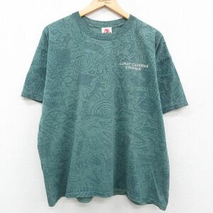 XL/古着 半袖 ビンテージ Tシャツ メンズ 90s LURAY CAVERNS VIRGINIA 総柄 大きいサイズ クルーネック 緑他 グリーン 23aug29 中古