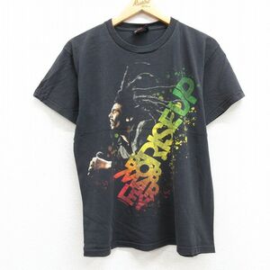 L/古着 半袖 ビンテージ ロック バンド Tシャツ メンズ 00s ボブマーリー コットン クルーネック 黒 ブラック 23apr25 中古