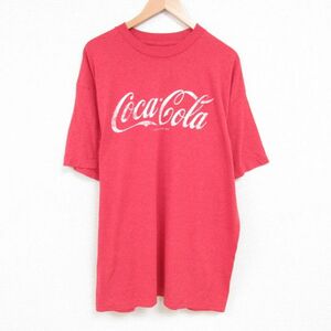 XL/古着 半袖 Tシャツ メンズ コカコーラ 大きいサイズ ロング丈 クルーネック 赤 レッド 霜降り 23jul01 中古