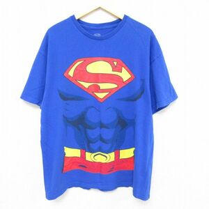 XL/古着 半袖 Tシャツ メンズ DCコミックス スーパーマン コットン クルーネック 青 ブルー 23aug04 中古