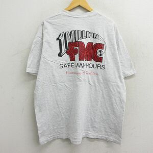 XL/古着 ヘインズ 半袖 ビンテージ Tシャツ メンズ 90s 1ミリオン FMC 胸ポケット付き 大きいサイズ クルーネック 薄グレー 霜降り 23j