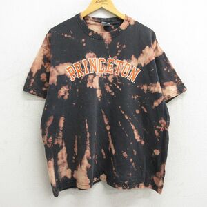 XL/古着 半袖 ビンテージ Tシャツ メンズ 00s プリンストン 大きいサイズ コットン クルーネック 黒他 ブラック ブリーチ加工 23jul29