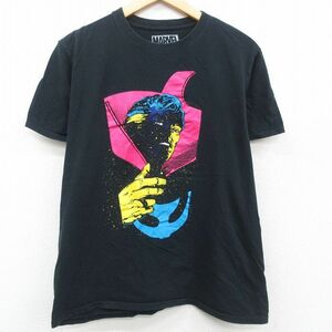 L/古着 半袖 Tシャツ メンズ マーベル スーパーマン コットン クルーネック 黒 ブラック 23sep02 中古