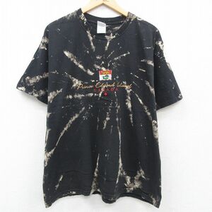 XL/古着 半袖 ビンテージ Tシャツ メンズ 00s カナダ 刺繍 大きいサイズ コットン クルーネック 黒 ブラック ブリーチ加工 23aug02 中