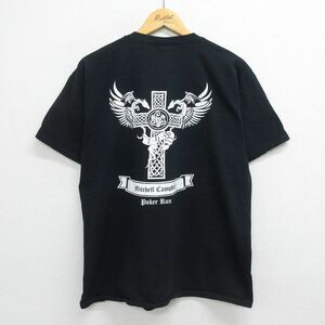 XL/古着 半袖 ビンテージ Tシャツ メンズ 00s トランプ ドラゴン 十字架 コットン クルーネック 黒 ブラック 23mar30 中古