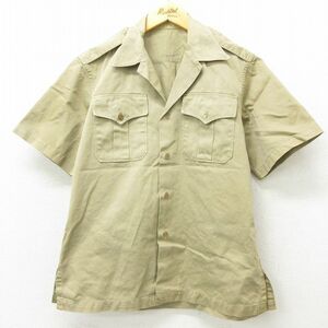 L/古着 半袖 ビンテージ ミリタリー シャツ メンズ 50s 開襟 オープンカラー ベージュ カーキ 22jun16 中古 トップス