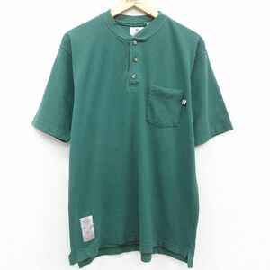 XL/古着 半袖 ビンテージ Tシャツ メンズ 00s 胸ポケット付き 鹿の子 ヘンリーネック 緑 グリーン 23aug01 中古