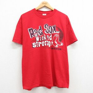 L/古着 半袖 ビンテージ Tシャツ メンズ 00s MLB ボストンレッドソックス コットン クルーネック 赤 レッド メジャーリーグ ベースボー