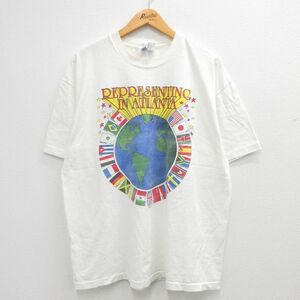 XL/古着 ヘインズ 半袖 ビンテージ Tシャツ メンズ 90s 地球 アトランタ 国旗 星 コットン クルーネック 白 ホワイト 23apr25 中古