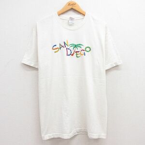 L/古着 半袖 ビンテージ Tシャツ メンズ 00s サンディエゴ ヤシの木 刺繍 コットン クルーネック 白 ホワイト 23aug08 中古