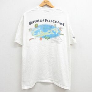 XL/古着 ヘインズ 半袖 ビンテージ Tシャツ メンズ 00s バミューダ パブ 地図 大きいサイズ クルーネック 白 ホワイト 23may01 中古