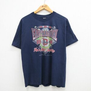 L/古着 ヘインズ 半袖 ビンテージ Tシャツ メンズ 00s 野球 フロリダ EAST NATIONAL クルーネック 紺 ネイビー 23apr27 中古