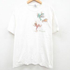 XL/古着 ヘインズ 半袖 ビンテージ Tシャツ メンズ 00s カエル バミューダ コットン クルーネック 白 ホワイト 23aug09 中古