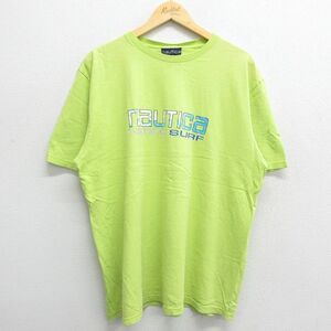 XL/古着 ノーティカ 半袖 ビンテージ ブランド Tシャツ メンズ 90s ビッグロゴ サーフ コットン クルーネック 黄緑 23apr15 中古