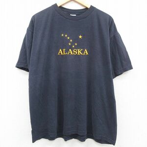 XL/古着 半袖 ビンテージ Tシャツ メンズ 00s アラスカ 刺繍 大きいサイズ コットン クルーネック 紺 ネイビー 23aug16 中古