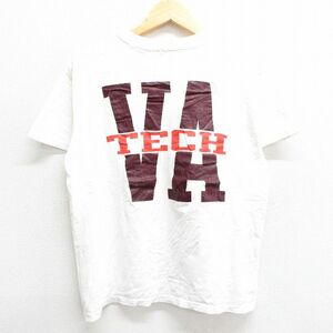 L/古着 チャンピオン 半袖 ビンテージ Tシャツ メンズ 90s バージニア工科大学 胸ポケット付き クルーネック 白 ホワイト 23aug23 中古