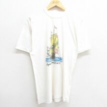 L/古着 半袖 ビンテージ Tシャツ メンズ 80s ケイマン諸島 BWI 船 クルーネック 生成り 23aug17 中古_画像1