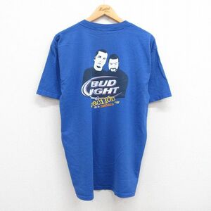 XL/古着 半袖 ビンテージ Tシャツ メンズ 00s バドライト ビール コットン クルーネック 青 ブルー 23aug23 中古