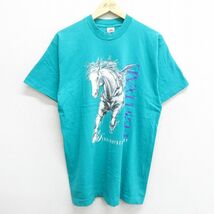 L/古着 半袖 ビンテージ Tシャツ メンズ 90s 馬 ケンタッキー ダービー フェスティバル コットン クルーネック 青緑系 23apr27 中古_画像1