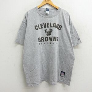 XL/古着 リーボック 半袖 ビンテージ Tシャツ メンズ 00s NFL クリーブランドブラウンズ サイン入り 大きいサイズ クルーネック グレー